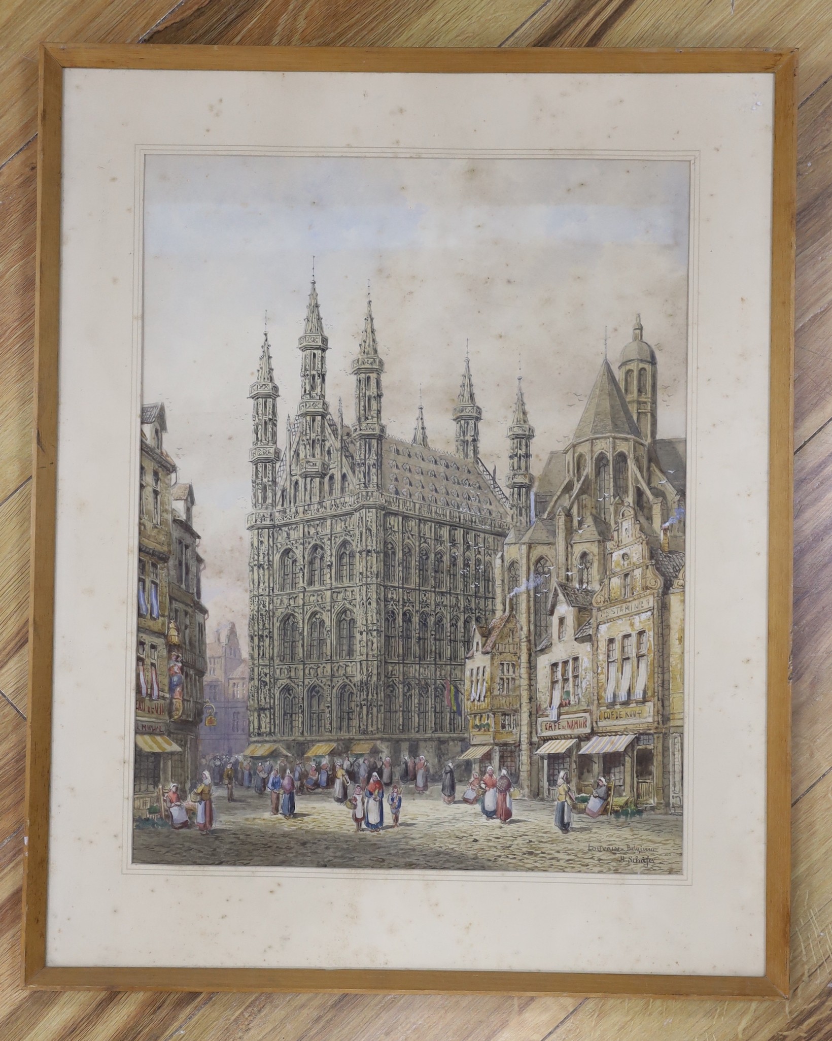 Henry Schafer (1854-1915), watercolour, Louvain, Belgium, signed, 44 x 34cm
